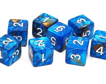 Vorpal - Teal & Brown Old School 8-Piece D6 Dice Set