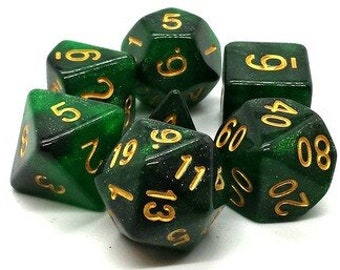 Galaxy - Green & Black w/ Gold Old School 7 Piece Dnd Rpg Dice Set