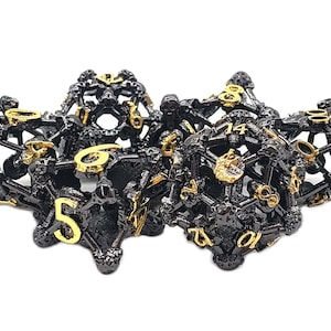 Hollow Skull Dice - Black Nickel w/ Gold Old School 7 Piece DnD RPG Metal Dice Set