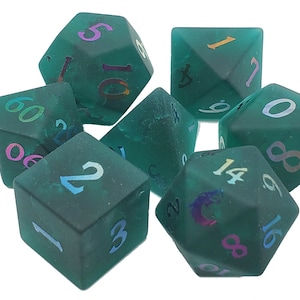 Frosted Blast Glass - Emerald w/ Spectral - Old School 7 Piece DnD RPG Dice Set