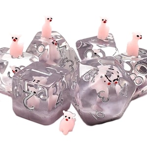 Animal Kingdom - Pink Alpaca - Old School 7 Piece DnD RPG Dice Set