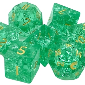 Blast Glass - Green Tourmaline w/ Gold - Old School 7 Piece DnD RPG Dice Set