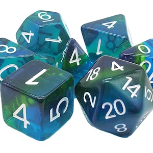 Gradients - Ocean Bay - Blue, Green, Purple w/ White - Old School 7 Piece DnD RPG Dice Set