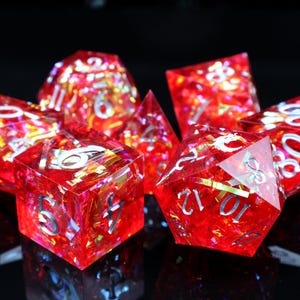 Sharp Edged - Red Ruby Blast Old School 7 Piece DnD RPG Dice Set