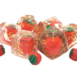 Infused - Strawberry Fields! Old School 7 Piece DnD RPG Dice Set