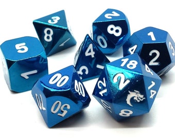 Halfling Forged - Electric Blue - Old School 7 Piece Dnd Rpg Metal Dice Set
