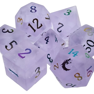Frosted Blast Glass - Amethyst w/ Spectral - Old School 7 Piece DnD RPG Dice Set