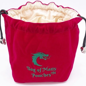 Bag Of Many Pouches Santa&#39;s Bag-  Rpg Dnd Dice Bag w/ Organizer Pockets: Red w/ Green