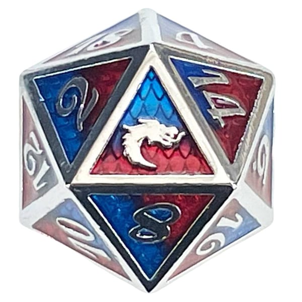 Dragon Scale - Red & Blue Old School DnD RPG Metal D20
