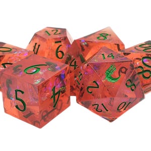 Sharp Edged - Exploding Pumpkins Orange w/ Iridescent Foil 7 Piece DnD RPG Dice Set