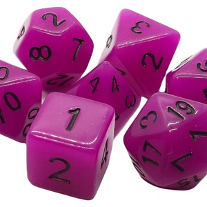 Glow Dice - Purple - Old School 7 Piece DnD RPG Dice Set