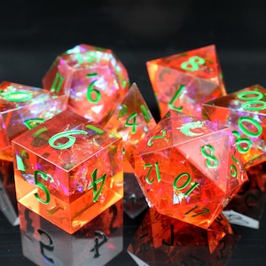 Sharp Edged - Exploding Pumpkins Orange w/ Iridescent Foil 7 Piece DnD RPG Dice Set