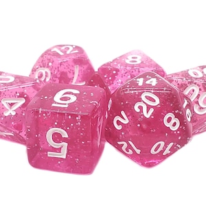 Sparkle - Pink w/ White Old School 7 Piece DnD RPG Dice Set