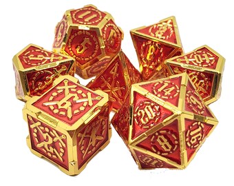 Knights of the Round Table - Red w/ Gold - Old School 7 Piece DnD RPG Metal Dice Set