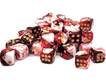 Bag O' D6's 12mm 60ct: Vorpal - Blood Red & White Mini Size
