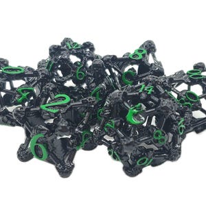 Hollow Skull Dice - Black Nickel w/ Green Old School 7 Piece DnD RPG Metal Dice Set