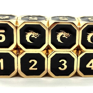 Old School Dnd Rpg Metal Dice D6 Set: Elven Forged - Black w/ Gold