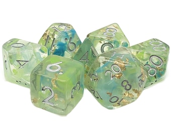 Particles - Blue & Green Mist - Old School 7 Piece Dnd Rpg Dice Set