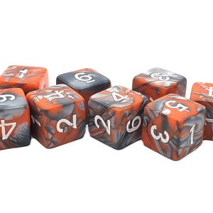 Vorpal - Silver & Orange - Old School 8-Piece D6 Dice Set
