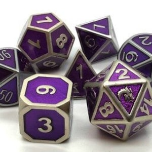 Elven Forged - Metallic Purple Old School 7 Piece Dnd Rpg Metal Dice Set
