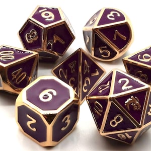 Elven Forged - Purple W/ Gold Old School 7 Piece Dnd Rpg Metal Dice Set