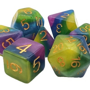 Gradients - Royal Wedding - Purple, Blue, Green & Yellow - Old School 7 Piece DnD RPG Dice Set