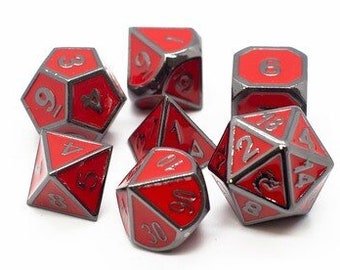 Elven Forged - Red W/ Black Nickel - Old School 7 Piece Dnd Rpg Metal Dice Set
