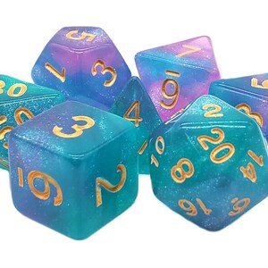 Galaxy - Northern Lights Blue, Turquoise & Purple 7 Piece Dnd Rpg Dice Set