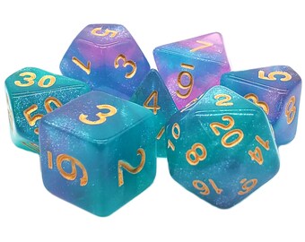 Galaxy - Northern Lights Blue, Turquoise & Purple 7 Piece Dnd Rpg Dice Set