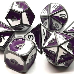 Dragon Forged - Purple & White w/ Black Nickel Old School 7 Piece Dnd Rpg Metal Dice Set