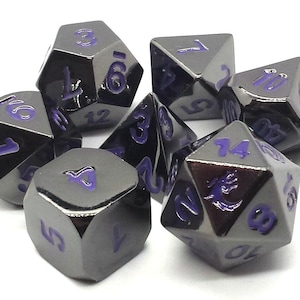 Halfling Forged - Black Nickel W/ Purple - Old School 7 Piece Dnd Rpg Metal Dice Set