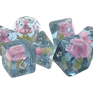 Infused - Pink Mushrooms & Moss Old School 7 Piece DnD RPG Dice Set