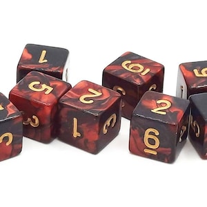 Vorpal - Blood Red & Black w/ Gold Old School 8-Piece D6 Dice Set