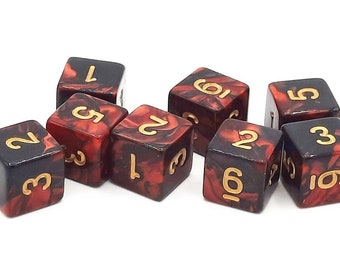 Vorpal - Blood Red & Black w/ Gold Old School 8-Piece D6 Dice Set