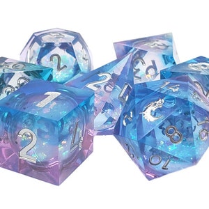 Liquid Infused - Twilight Fury - Blue & Pink - Old School 7-Piece Sharp-Edged Dice Set
