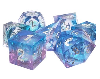 Liquid Infused - Twilight Fury - Blue & Pink - Old School 7-Piece Sharp-Edged Dice Set