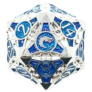Gnome Forged - Silver w/ Blue - Old School 23mm D20 Metal Die