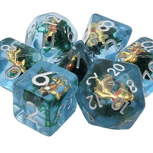 Animal Kingdom - Gold Fish - Old School 7 Piece DnD RPG Dice Set