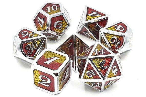 Dragon Scale Yellow & Red Old School 7 Piece Dnd RPG Metal Dice Set - Etsy