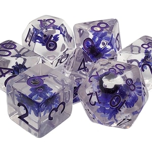 Infused - Purple Flower - Old School 7 Piece Dnd Rpg Dice Set