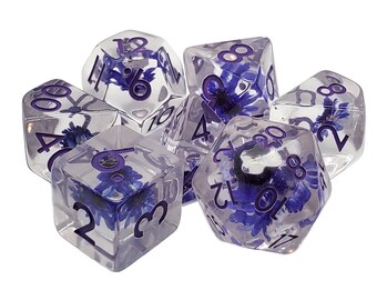 Infused - Purple Flower - Old School 7 Piece Dnd Rpg Dice Set