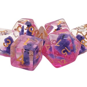 Animal Kingdom - Baby T-Rex - Purple - Green Old School 7 Piece DnD RPG Dice Set