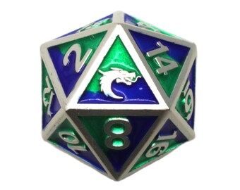 Old School Dnd Rpg Metal D20: Dragon Forged - Platinum Blue & Green