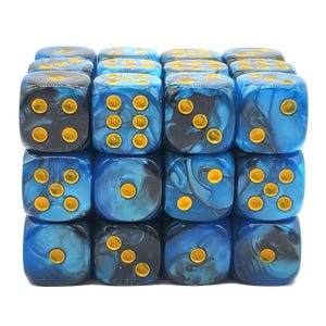 Vorpal - Black & Blue w/ Gold 36ct 12mm D6 Dice Set Mini Size