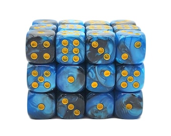 Vorpal - Black & Blue w/ Gold 36ct 12mm D6 Dice Set Mini Size