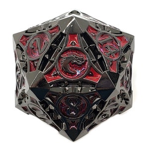 Gnome Forged - Black Nickel w/ Red - Old School 23mm D20 Metal Die