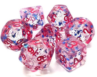 Infused - Blue Stars w/ Red - Old School 7 Piece Dnd Rpg Dice Set