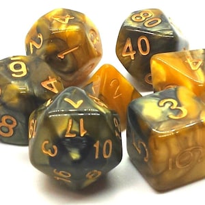 Vorpal - Black & Gold W/ Gold Old School 7 Piece Dnd Rpg Dice Set