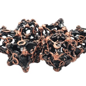 Hollow Skull Dice - Ancient Bronze Old School 7 Piece DnD RPG Metal Dice Set