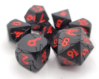Orc Forged - Matte Black w/ Red - Old School 7 Piece DnD RPG Metal Dice Set